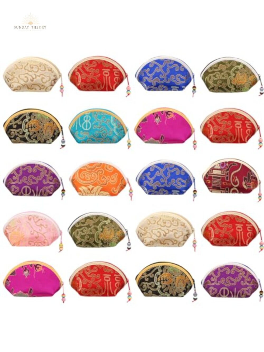 Set of 20 Chinese Silk Embroidered Zipper Jewelry Bags Coin Purse Gift Pouch